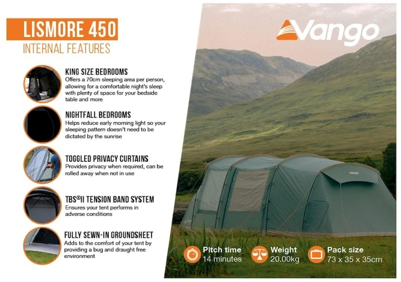 Vango Lismore 450 Tunneltent - 4 Persoons - Groen - Afbeelding 10