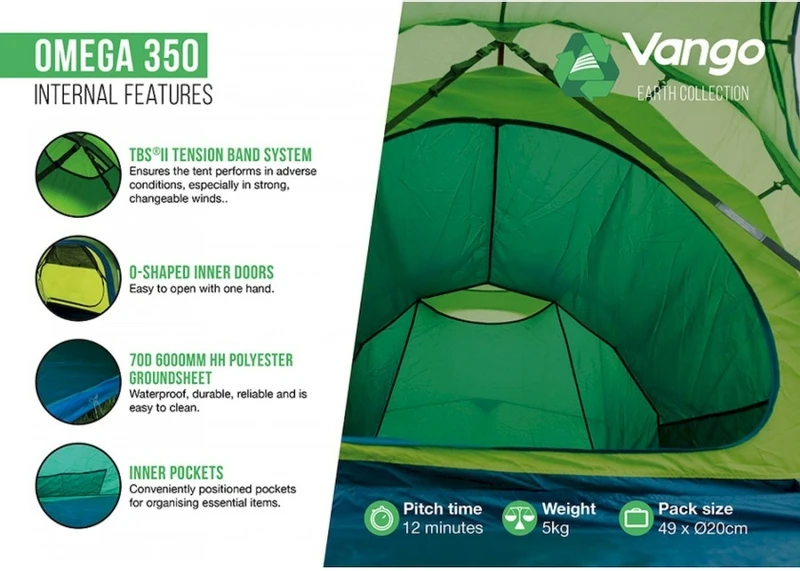 Vango Omega 350 Tunneltent - 3 Persoons - Groen - Afbeelding 6