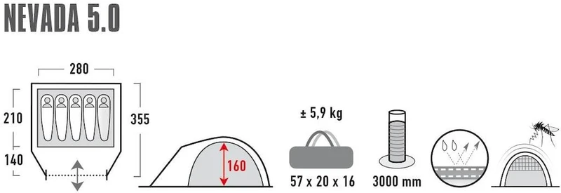 High Peak Nevada 5.0 Koepeltent Met Luifel - 5 Persoons - Afbeelding 8